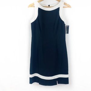 NWT AGB Petite 90’s Black Sleeveless Dress White Trim
